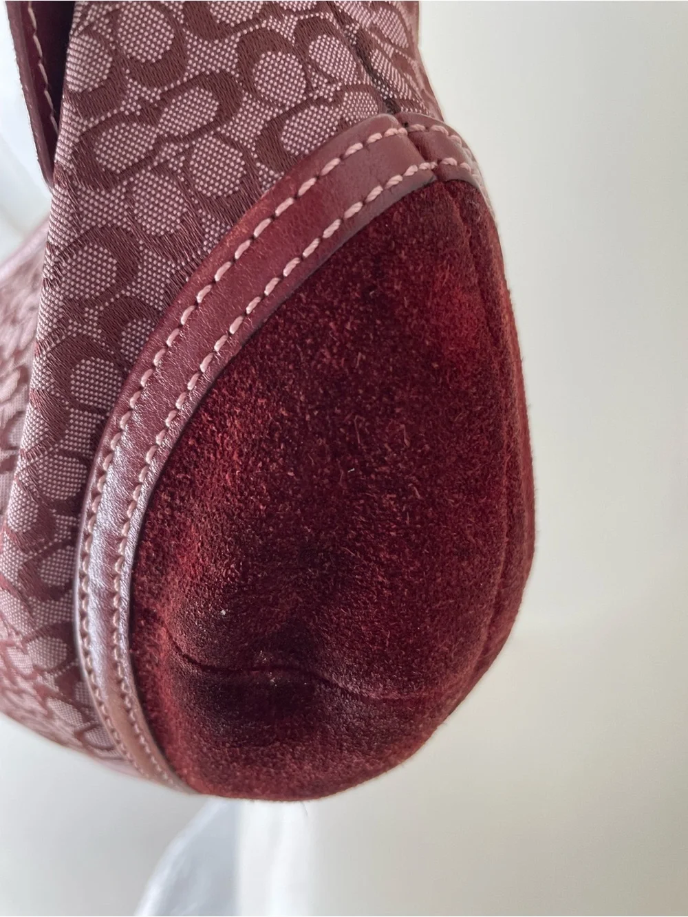 Vintage Coach Soho Mini Signature Hobo Bag Burgundy Canvas Suede Y2K 6351 - Picture 12 of 14